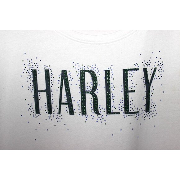 HARLEY DAVIDSON Retro (2013) Fitted T-Shirt in White, Rhinestone Biker Tee (2XL) - Picture 8 of 8